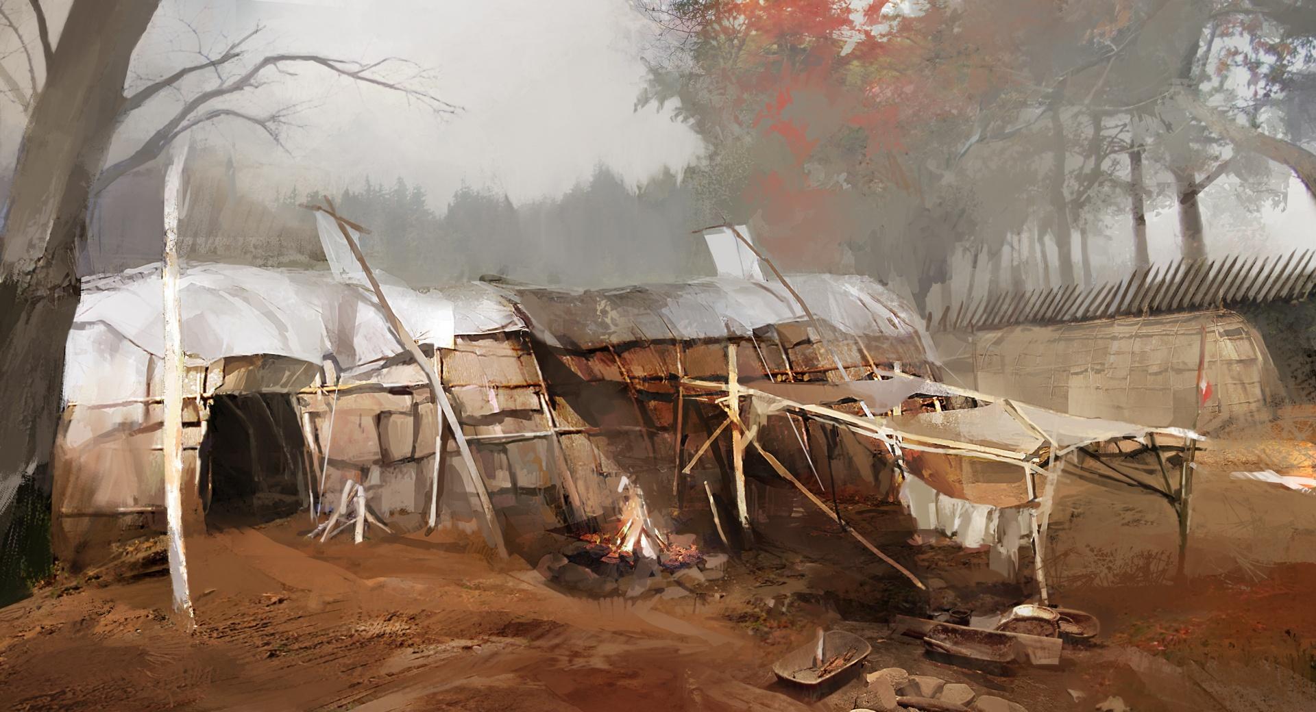 Assassins Creed III Mohawk Village at 2048 x 2048 iPad size wallpapers HD quality