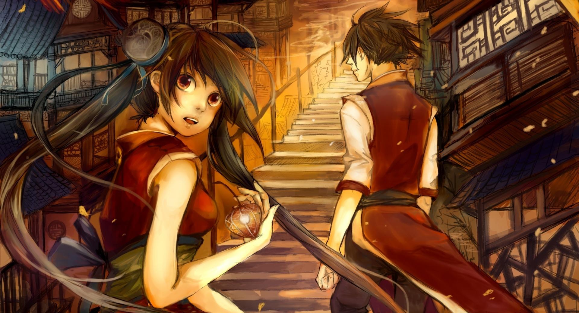 Boy And Girl On The Stairs at 1600 x 1200 size wallpapers HD quality