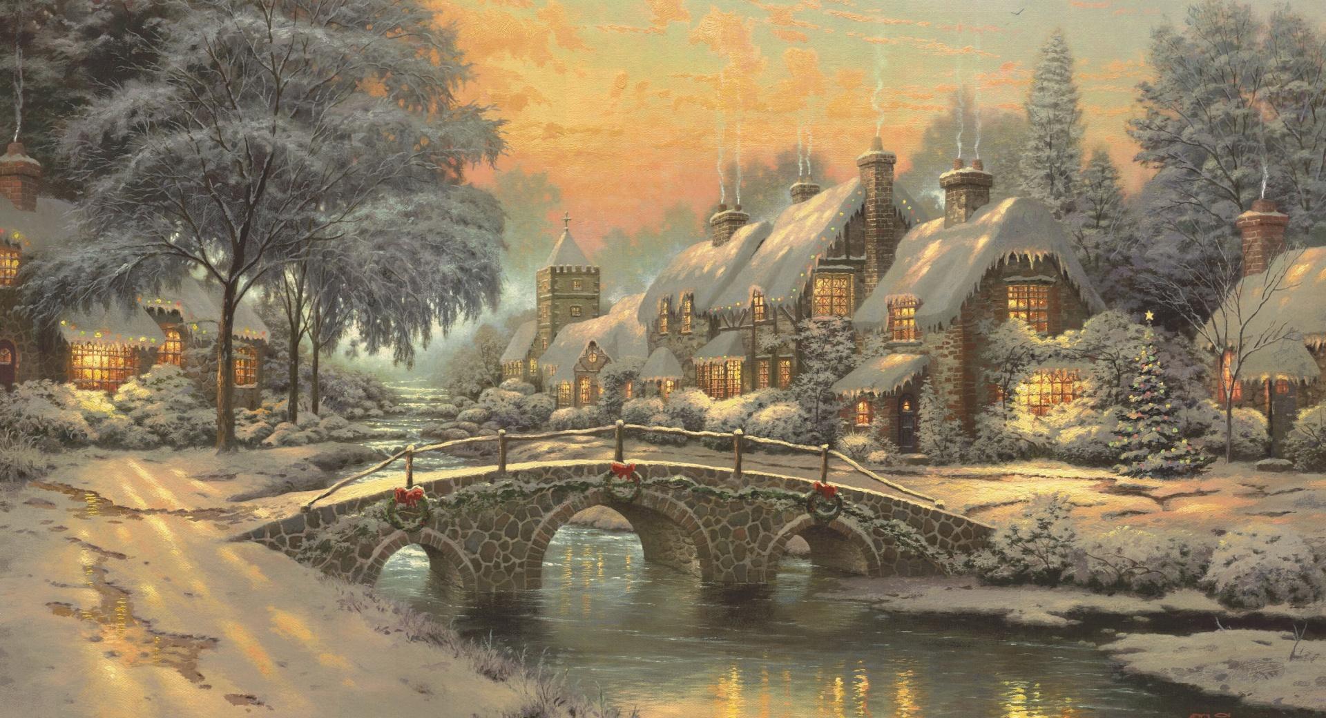 Classic Christmas Painting by Thomas Kinkade at 2048 x 2048 iPad size wallpapers HD quality
