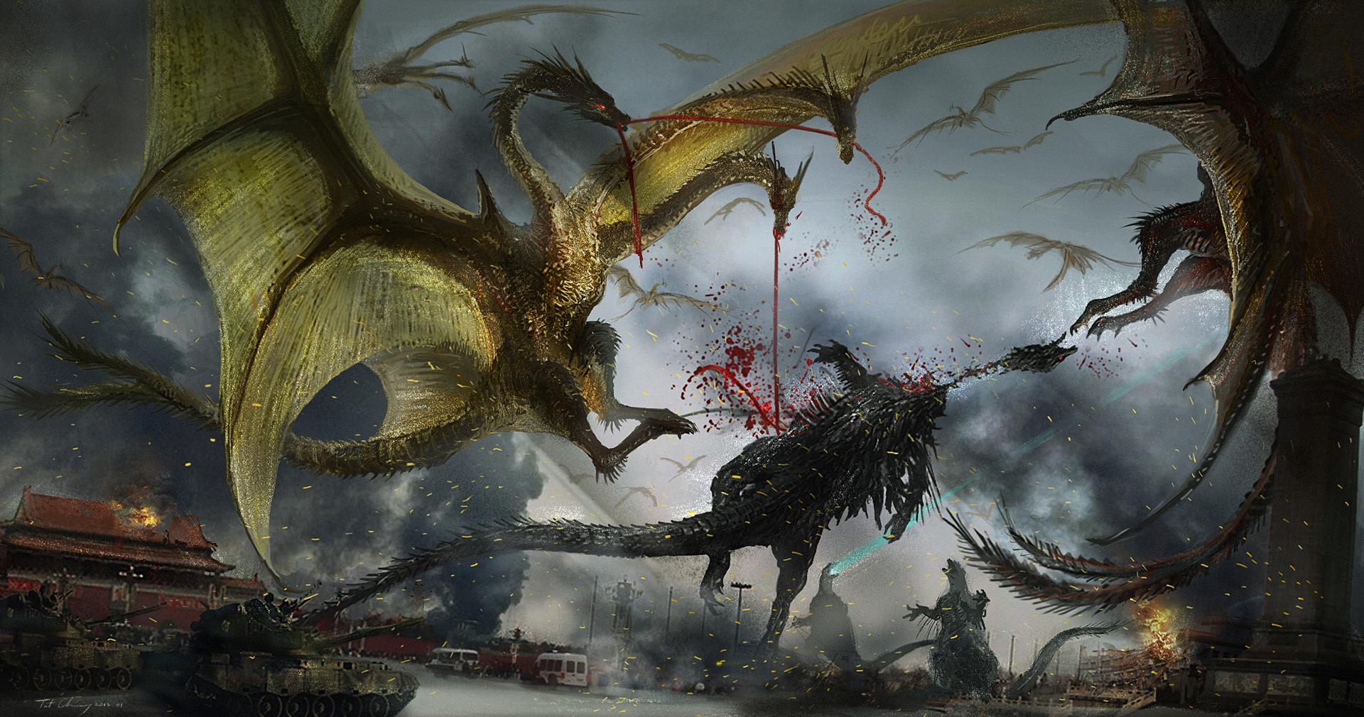 Ghidorah, The Three-Headed Monster at 640 x 960 iPhone 4 size wallpapers HD quality