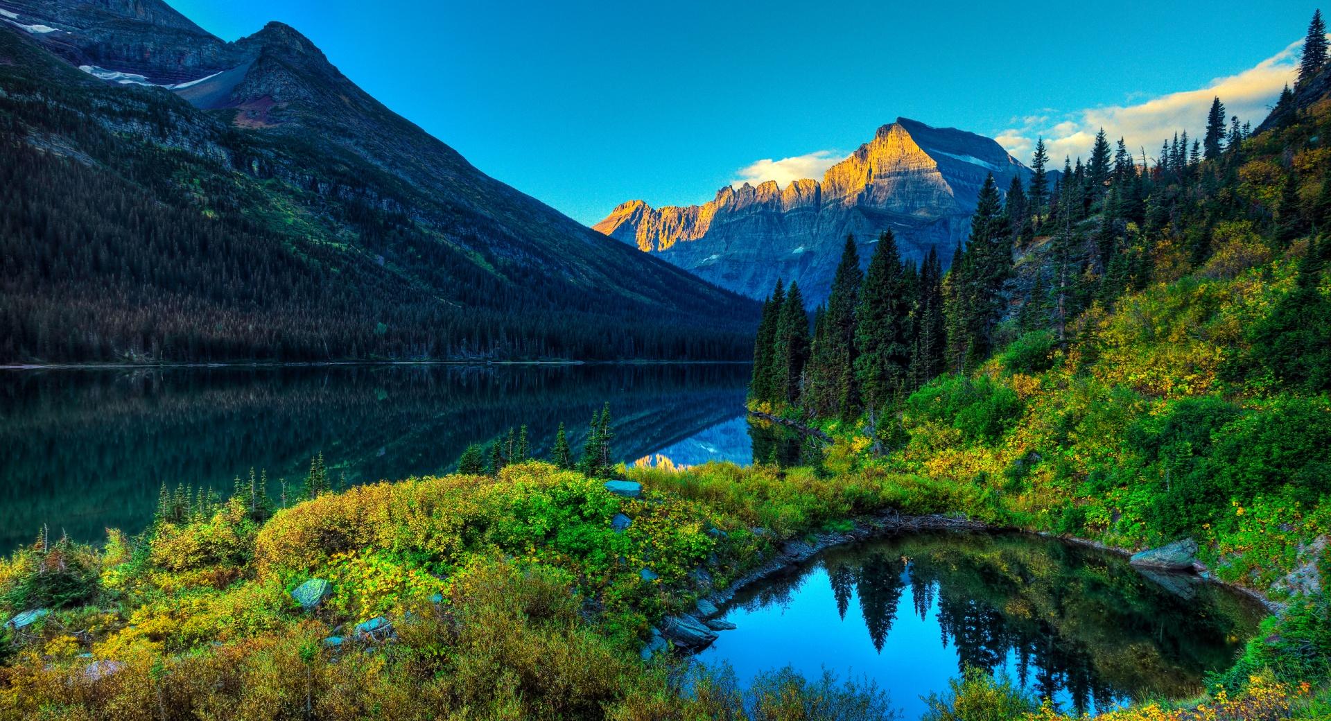 HDR Mountains Lake at 320 x 480 iPhone size wallpapers HD quality