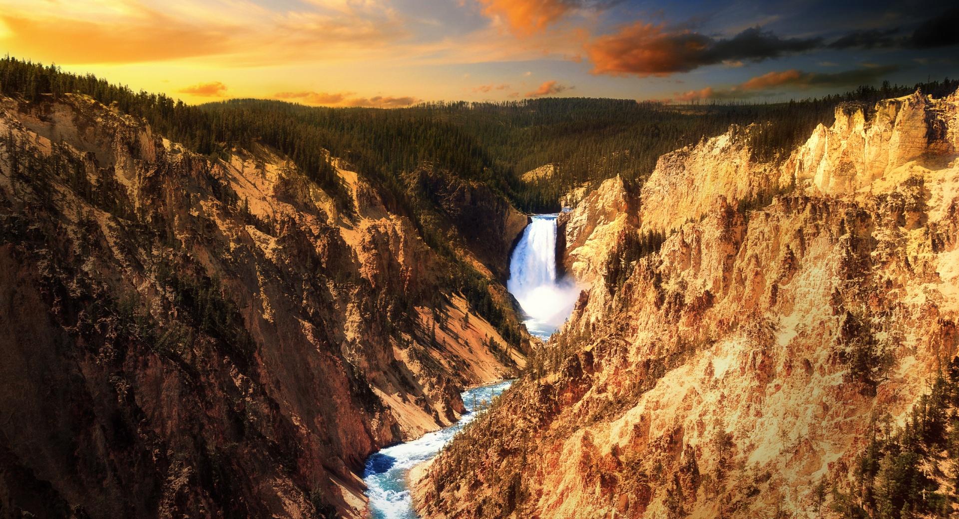 Mountain Waterfall HDR at 1024 x 1024 iPad size wallpapers HD quality