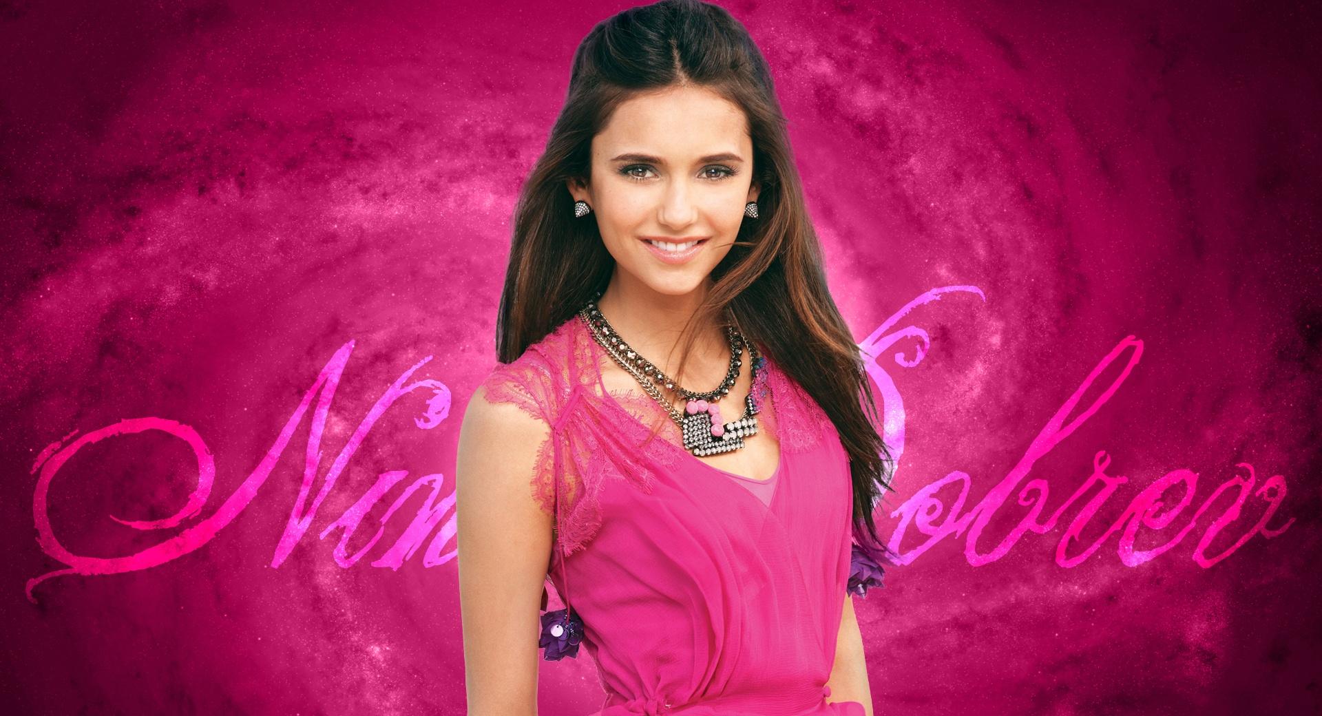 Nina Dobrev In Pink Dress at 1024 x 1024 iPad size wallpapers HD quality