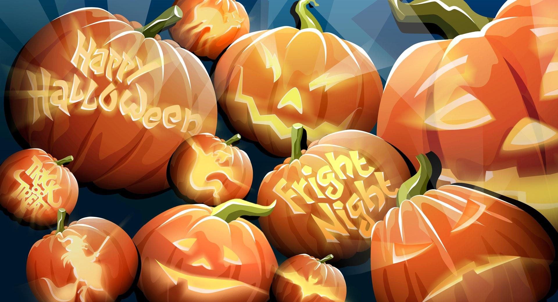 Orange Pumpkins Happy Halloween Night at 2048 x 2048 iPad size wallpapers HD quality