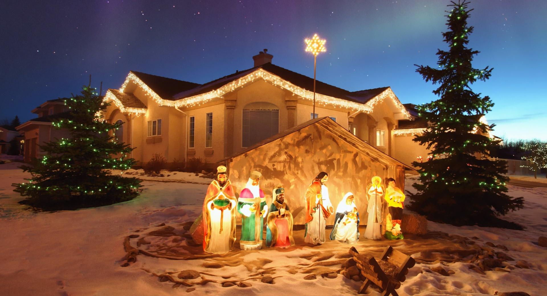Outdoor Christmas Nativity Scene at 1334 x 750 iPhone 7 size wallpapers HD quality