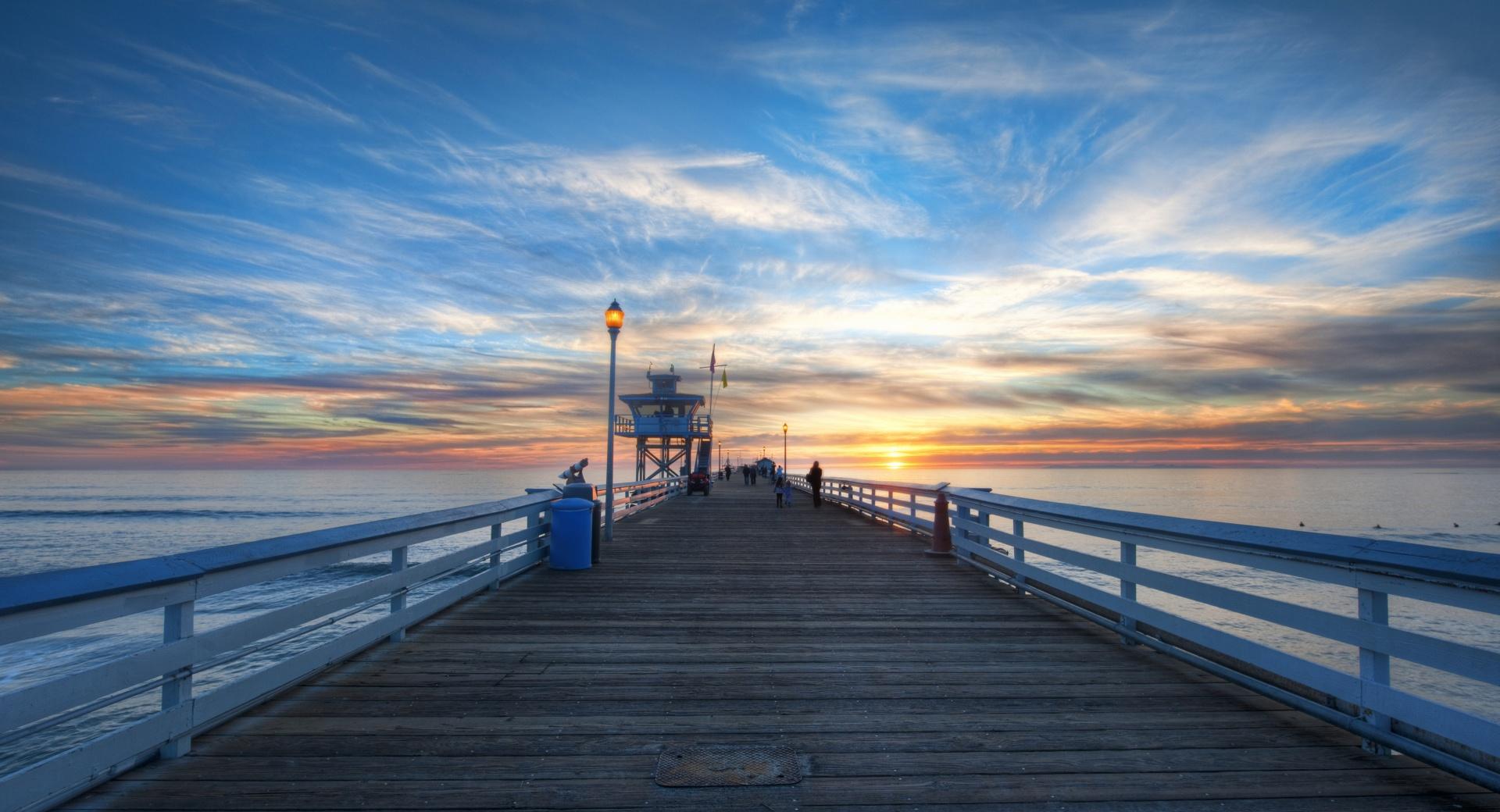 Pier At Sunset HDR at 320 x 480 iPhone size wallpapers HD quality