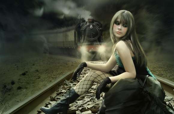 Girl On Rail Tracks Painting wallpapers hd quality