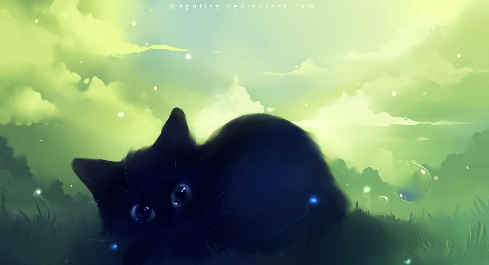 Dreamy Black Kitty Painting at 1280 x 960 size wallpapers HD quality