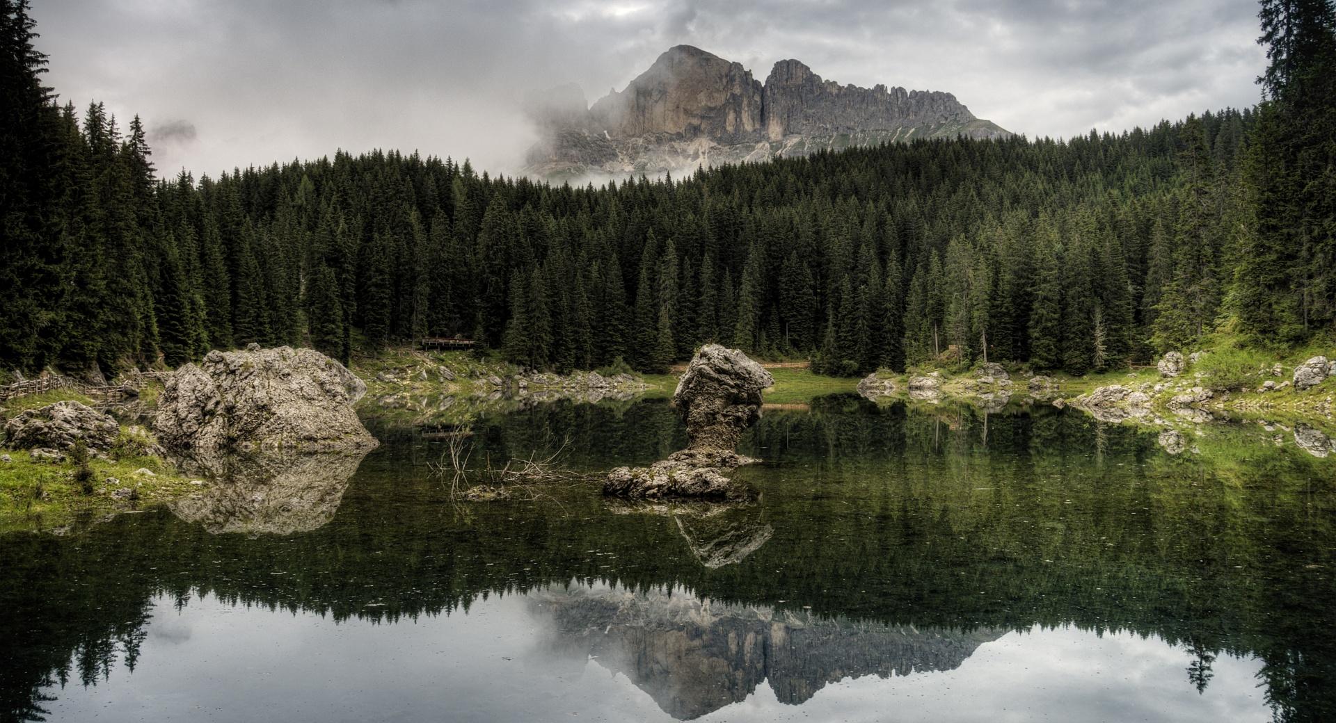 Fir Trees By The Lake at 640 x 960 iPhone 4 size wallpapers HD quality