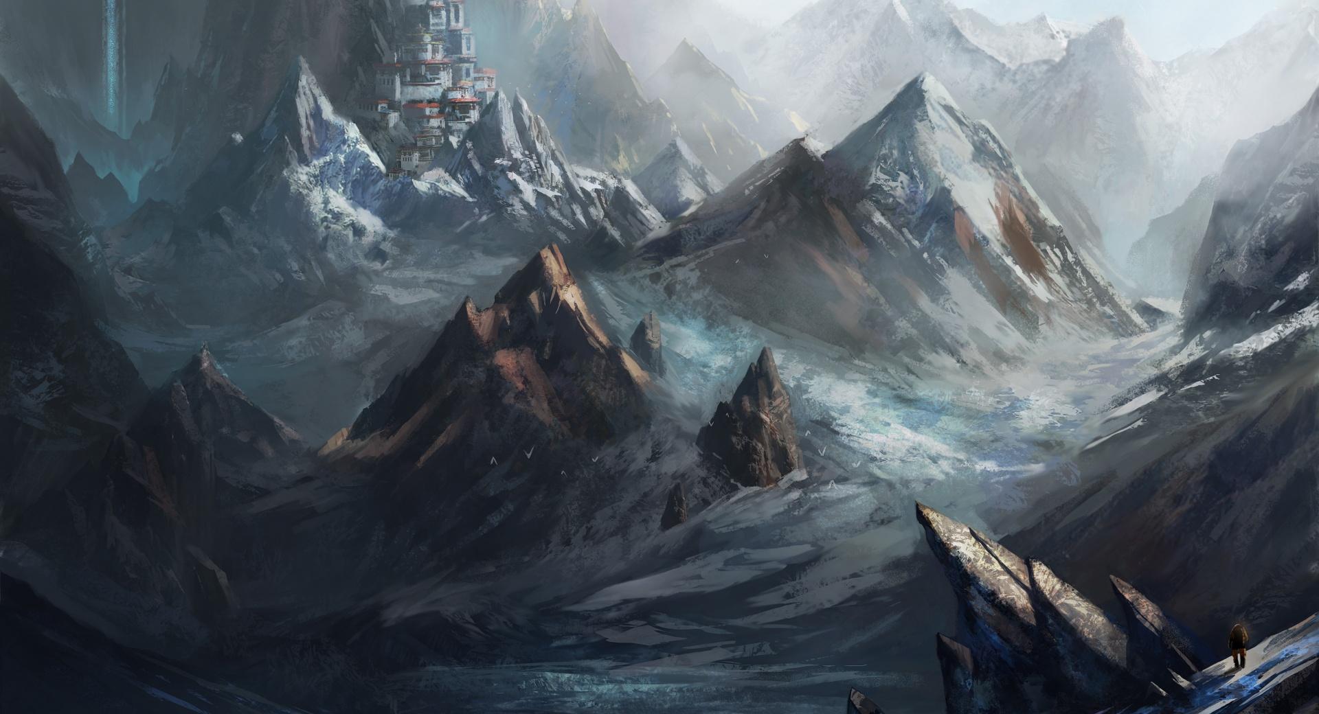 Mountain City Painting at 750 x 1334 iPhone 6 size wallpapers HD quality