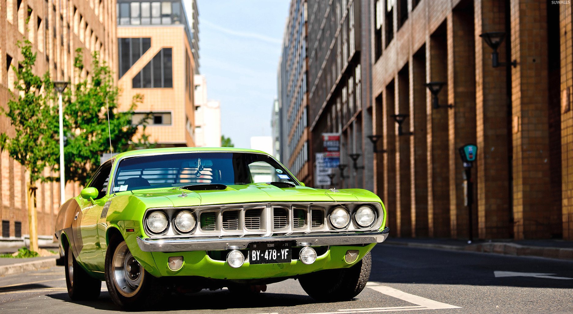 1971 Plymouth Barracuda in the city at 1024 x 1024 iPad size wallpapers HD quality