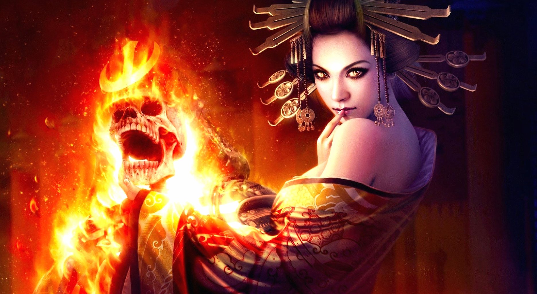 Amletic girl fire and fantasy at 320 x 480 iPhone size wallpapers HD quality