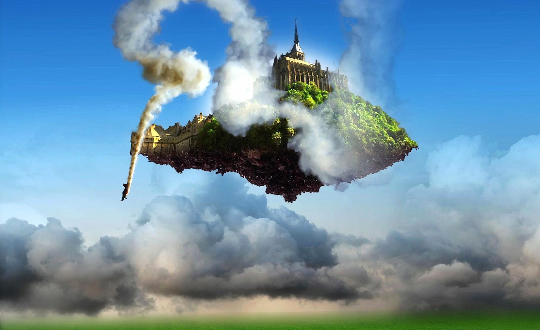 Flying island fantasy digital art at 640 x 1136 iPhone 5 size wallpapers HD quality
