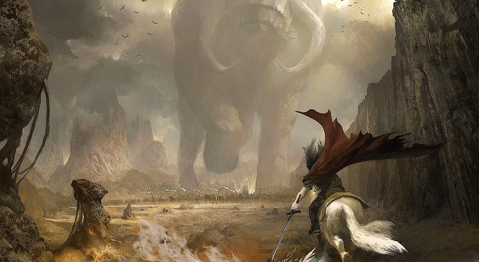 Giant creature vs knight at 640 x 1136 iPhone 5 size wallpapers HD quality