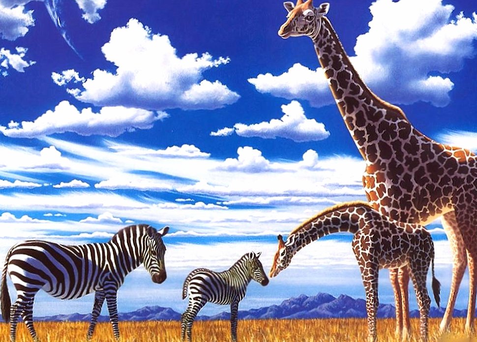 Girafs and zebras at 640 x 1136 iPhone 5 size wallpapers HD quality