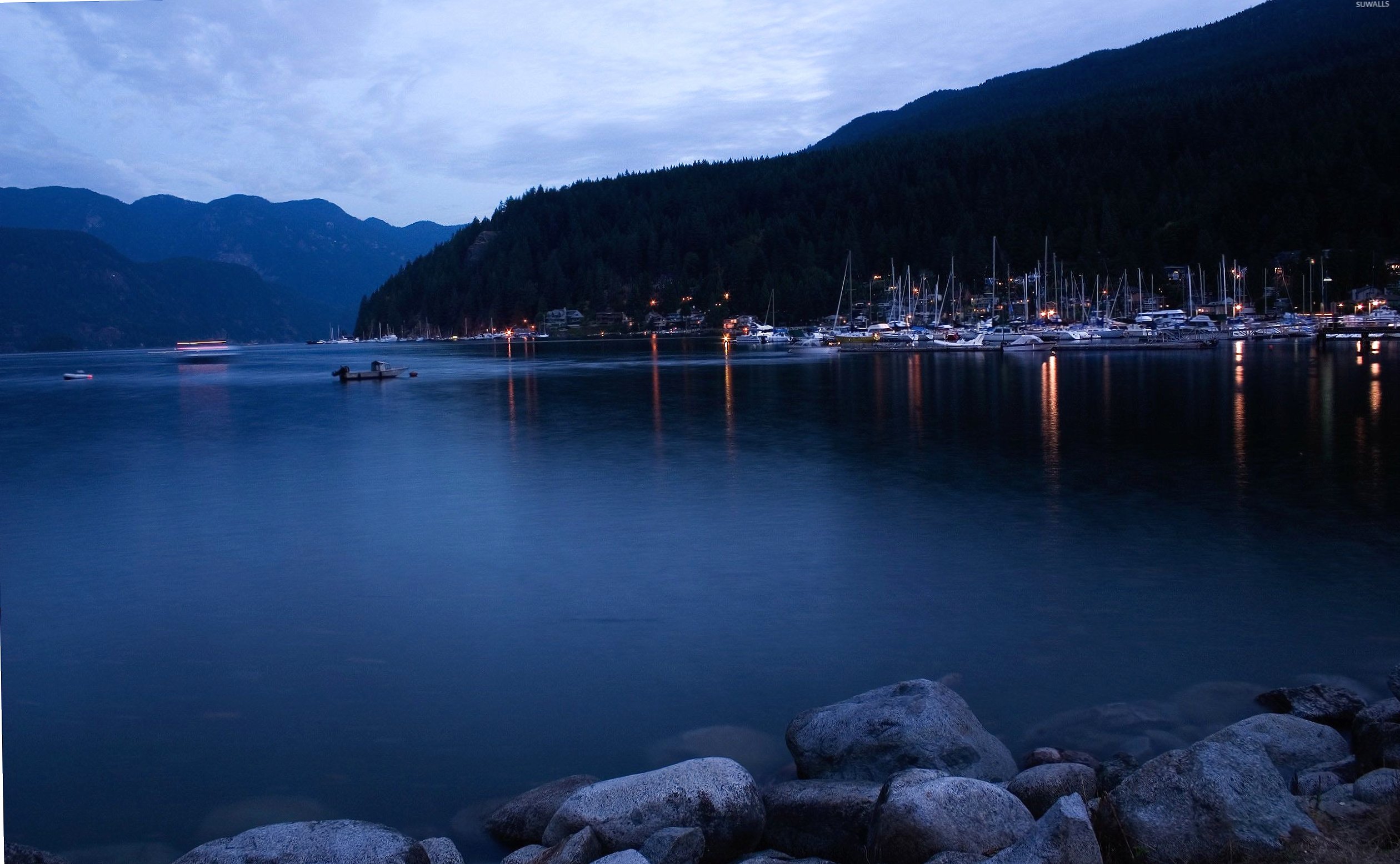 Harbor at night at 1024 x 1024 iPad size wallpapers HD quality