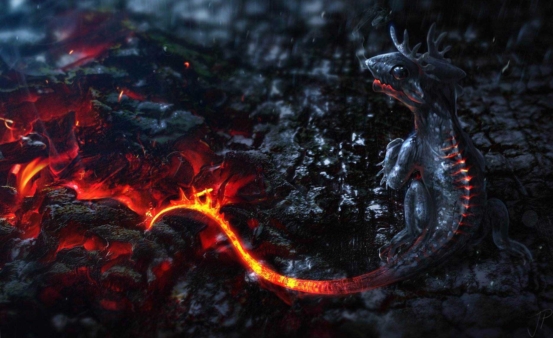 Lava little dragon at 640 x 960 iPhone 4 size wallpapers HD quality
