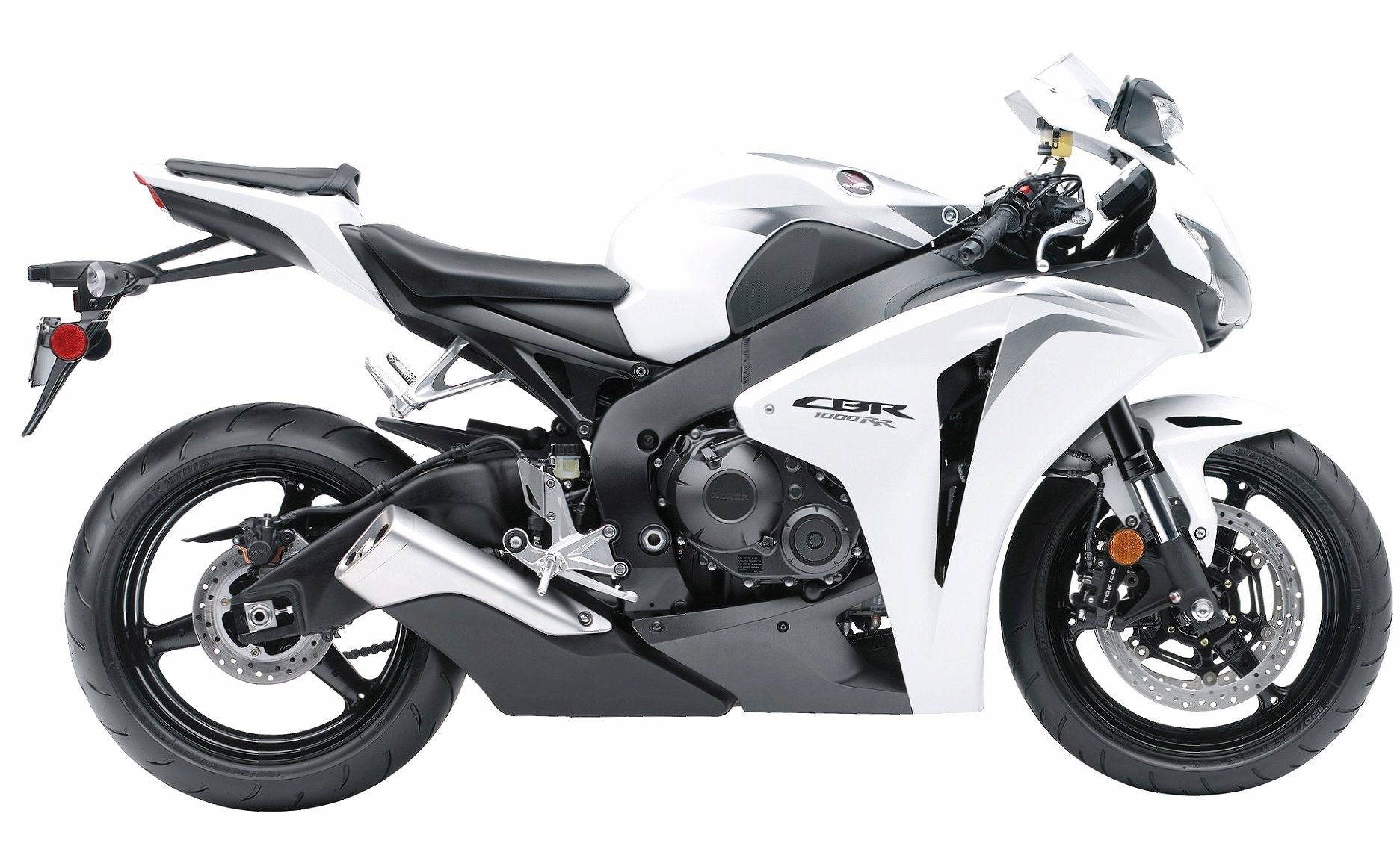 Side view of a white 2009 Honda CBR1000RR at 1024 x 1024 iPad size wallpapers HD quality