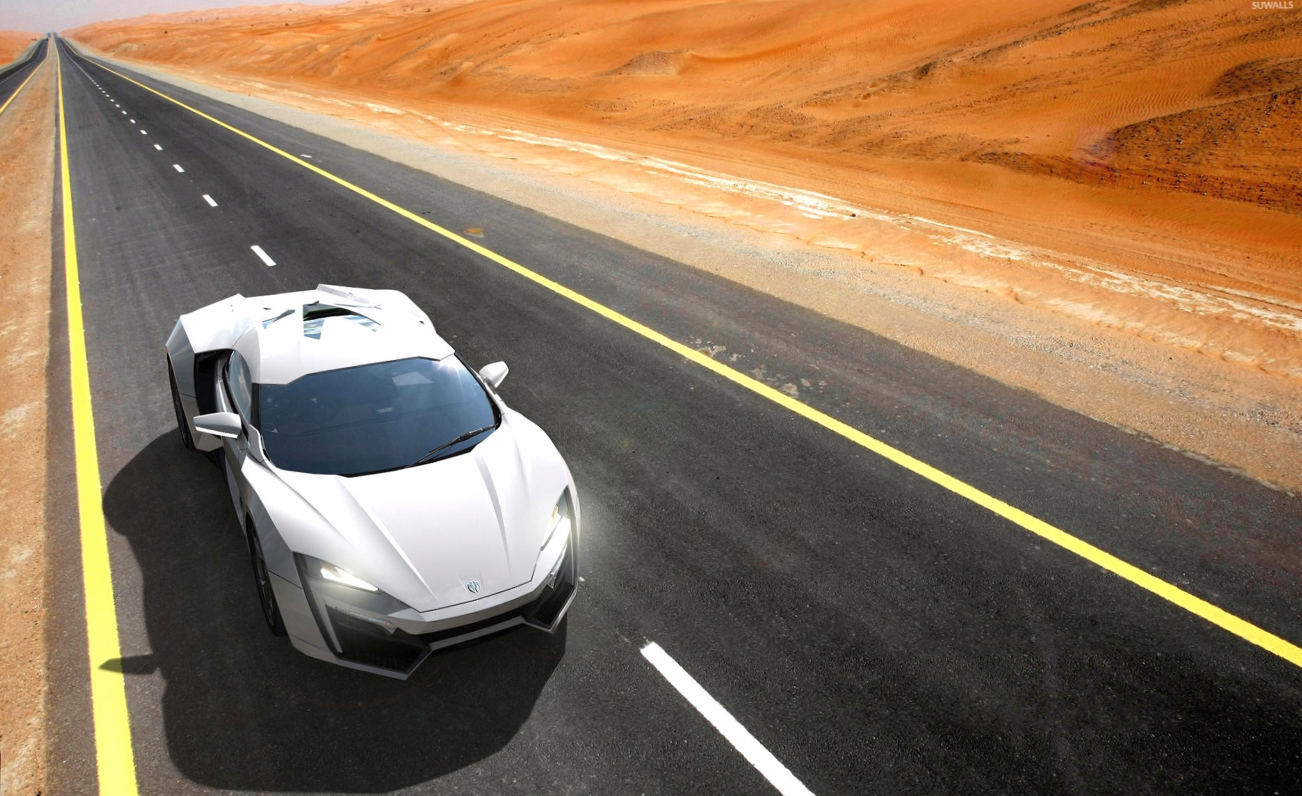 Top view of a white Lykan HyperSport on the road wallpapers HD quality