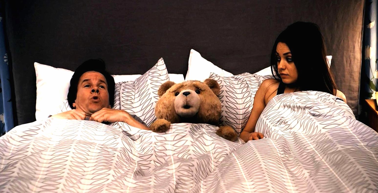 Weird bear in bed at 1024 x 1024 iPad size wallpapers HD quality