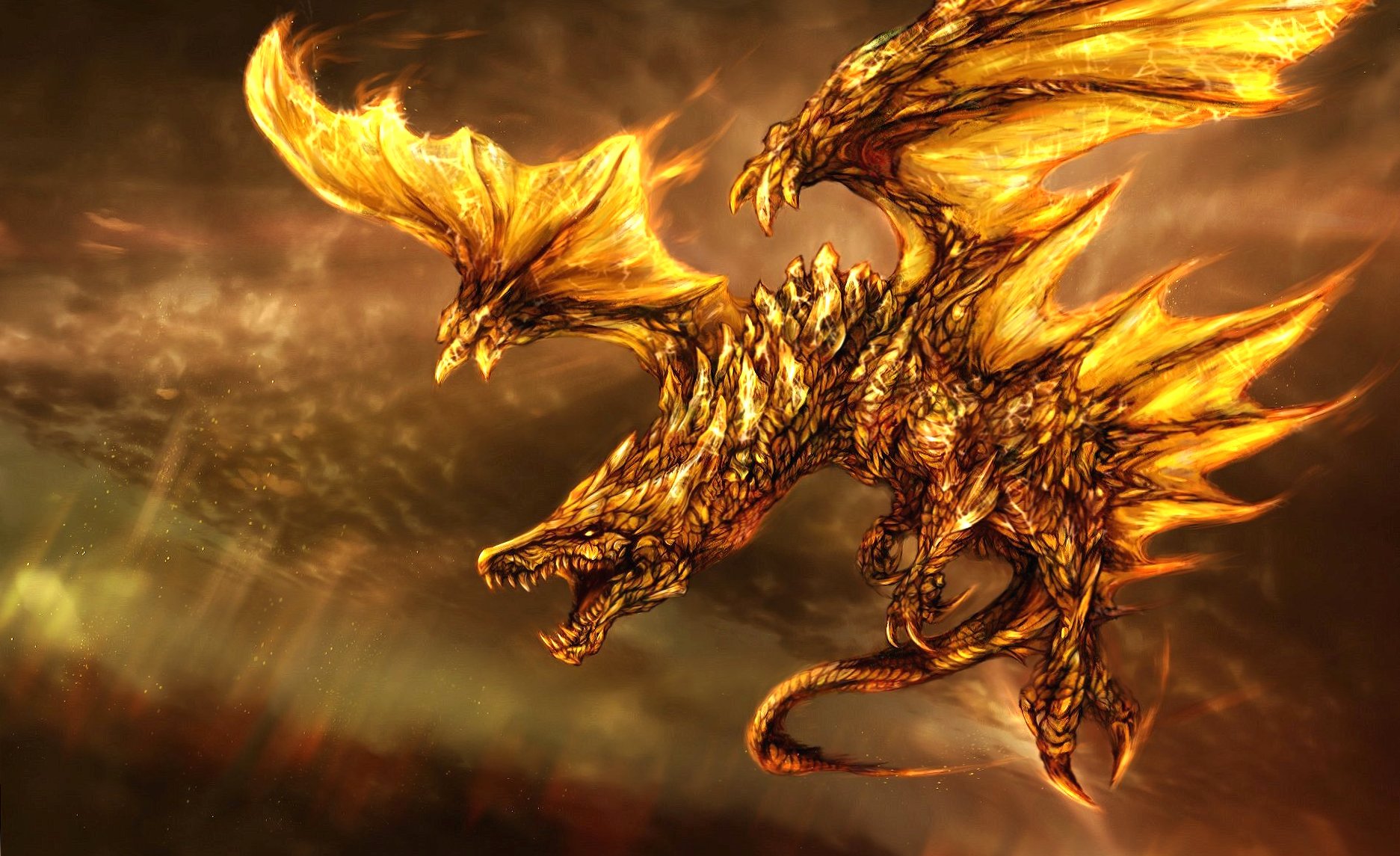 Yellow fired dragon at 1152 x 864 size wallpapers HD quality