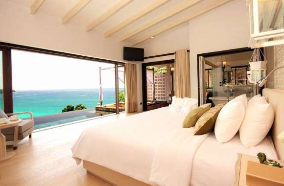 Bedroom with a great view of the ocean wallpapers hd quality
