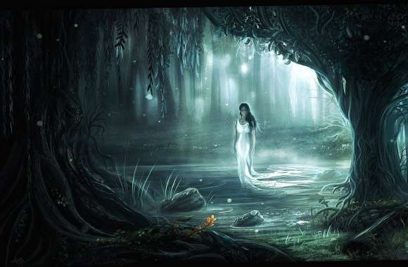 Ghost woman in a forest