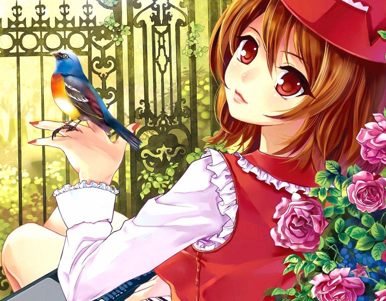 Beautiful girl with little bird anime at 640 x 1136 iPhone 5 size wallpapers HD quality