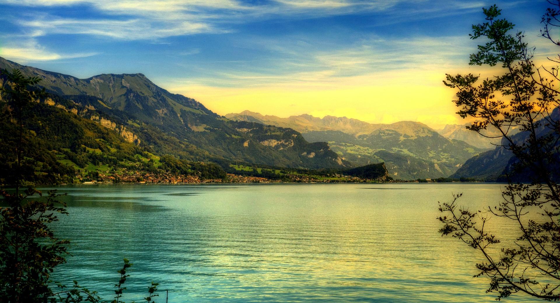 Beautiful Mountains Lake, HDR at 1024 x 1024 iPad size wallpapers HD quality