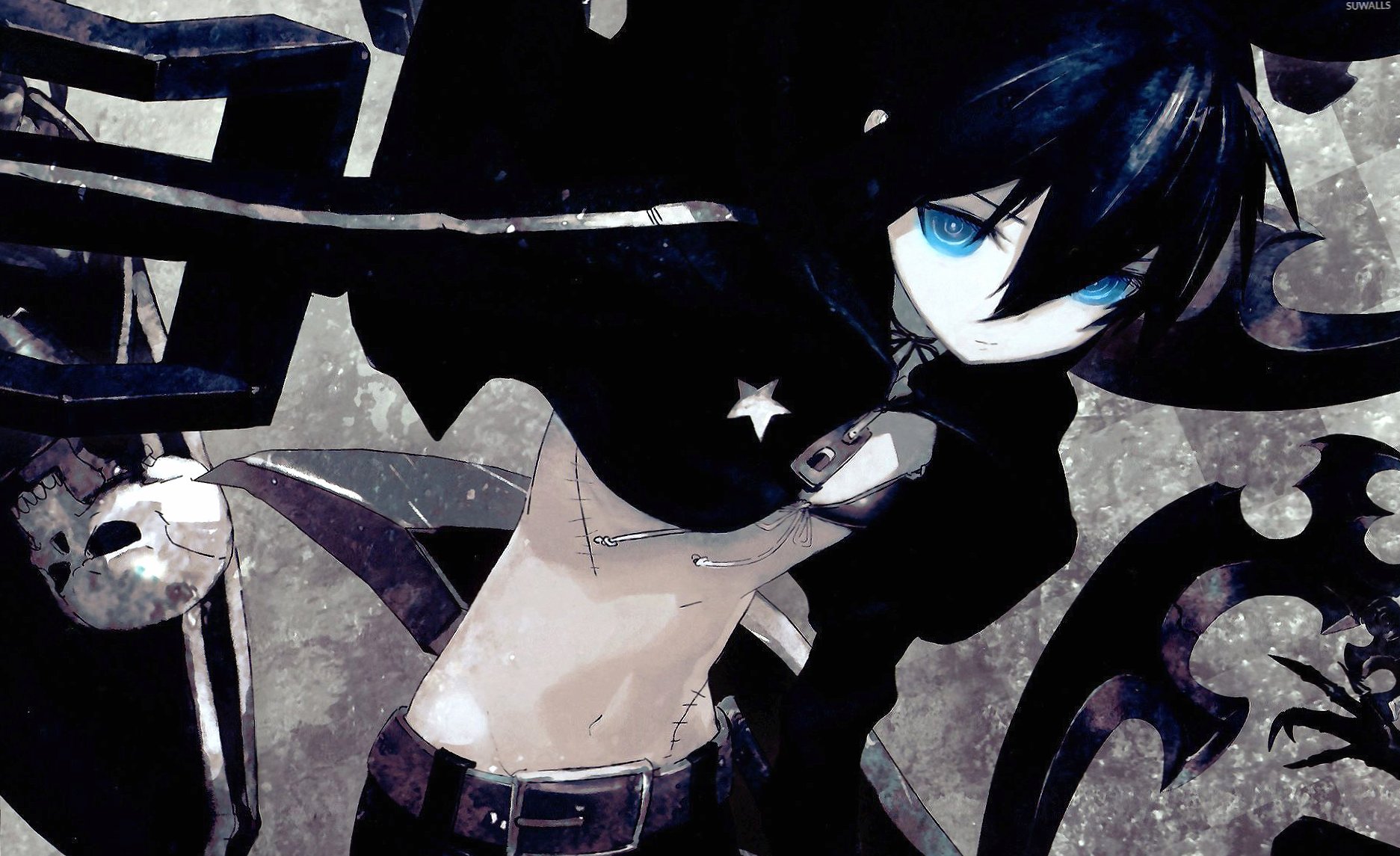 Black Rock Shooter with glowing blue eyes at 640 x 1136 iPhone 5 size wallpapers HD quality