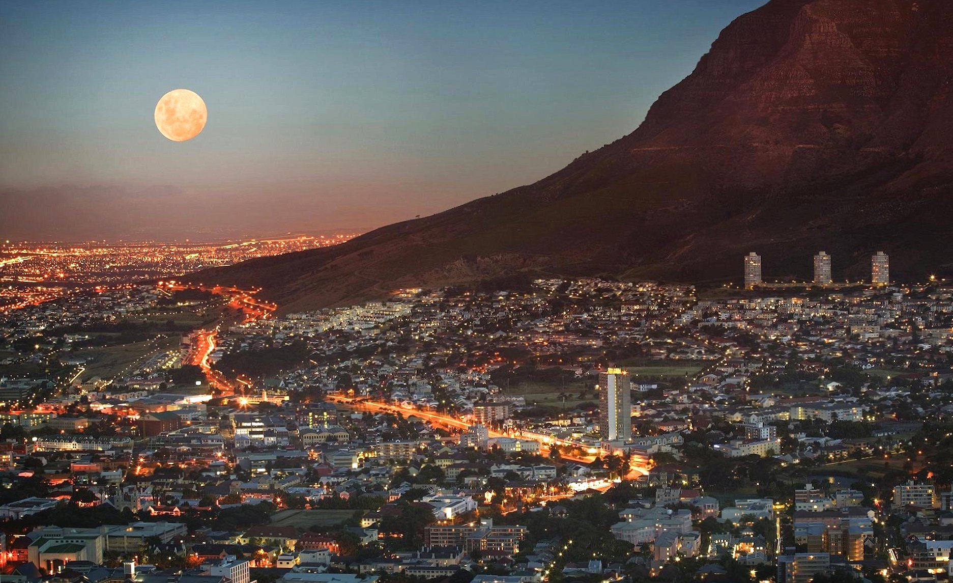 Cape town with the moon at 2048 x 2048 iPad size wallpapers HD quality