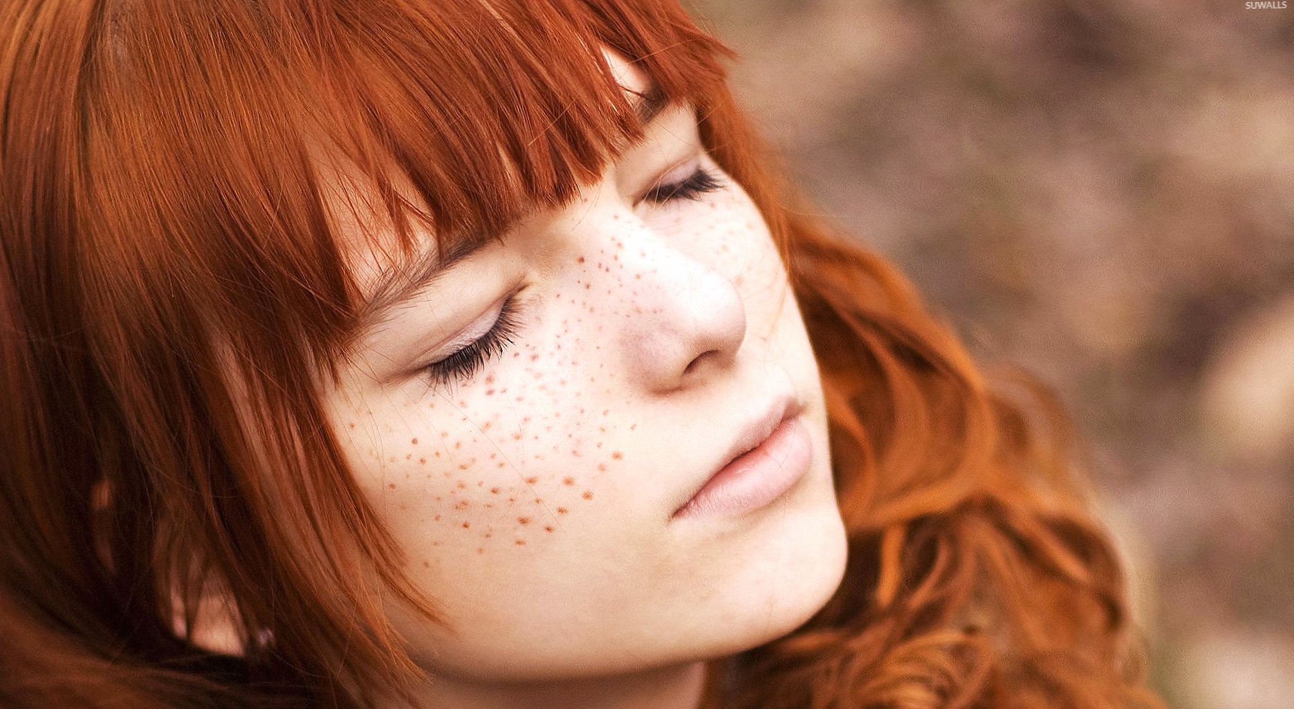 Cute redhead with closed eyes wallpapers HD quality