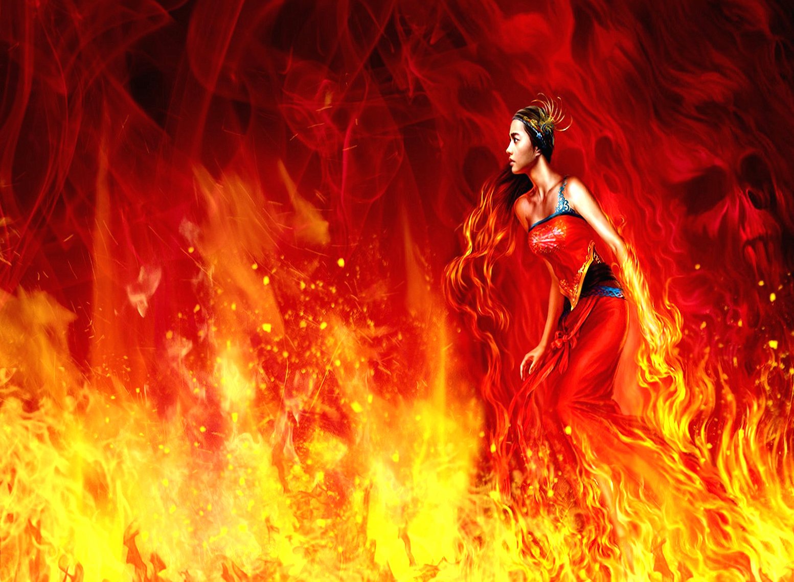 Fire woman at 1280 x 960 size wallpapers HD quality