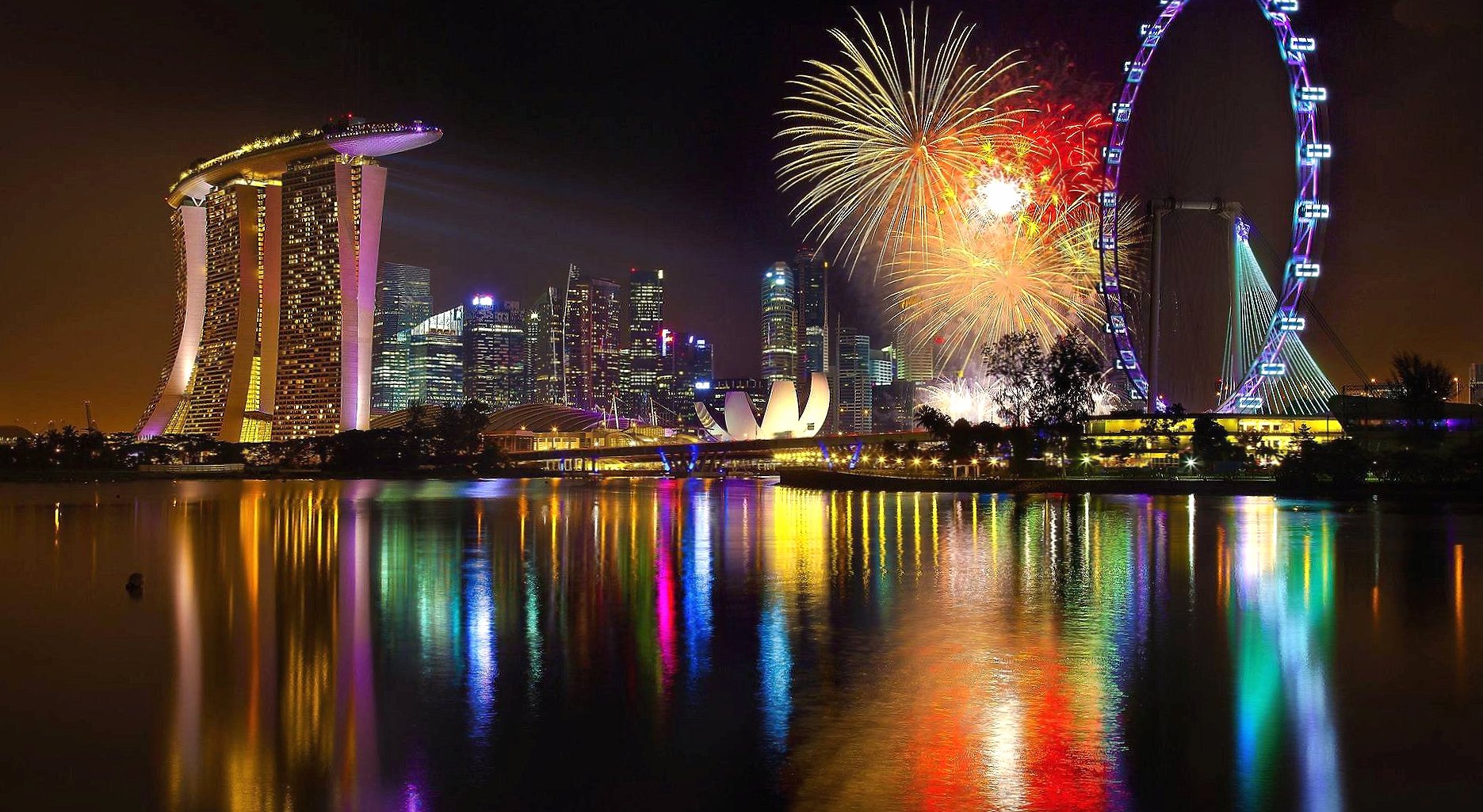 Fireworks in singapore at 320 x 480 iPhone size wallpapers HD quality