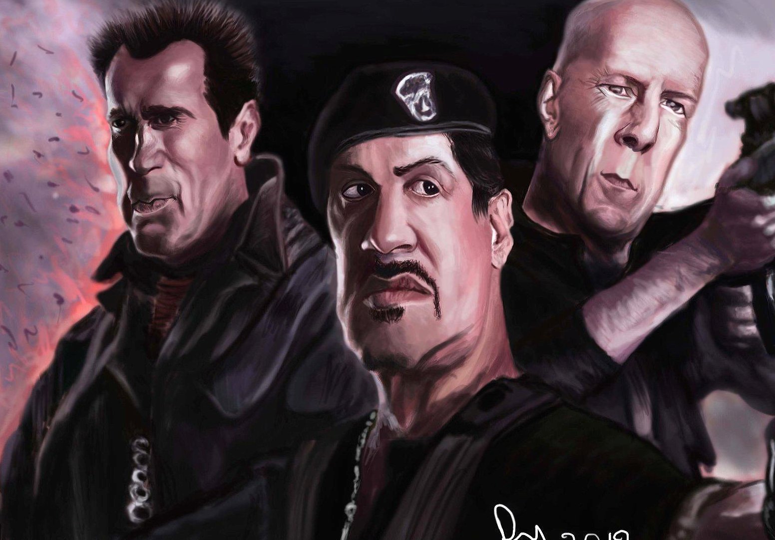 Funny stallone willis swarzenegger caricature at 320 x 480 iPhone size wallpapers HD quality