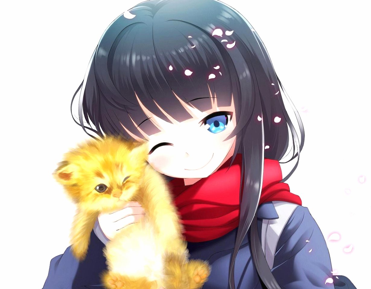 Girl with sweet kitty anime at 1152 x 864 size wallpapers HD quality