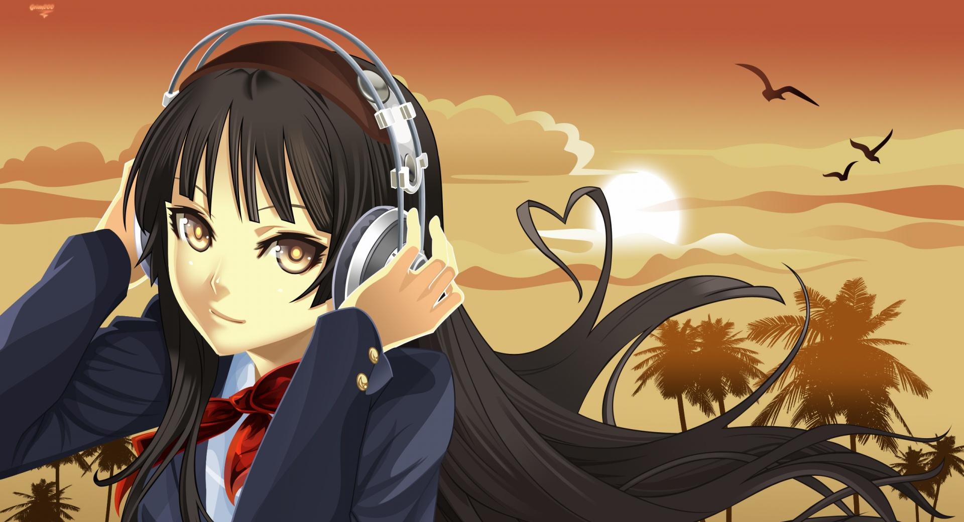 K ON! Mio Listening To Music at 1334 x 750 iPhone 7 size wallpapers HD quality