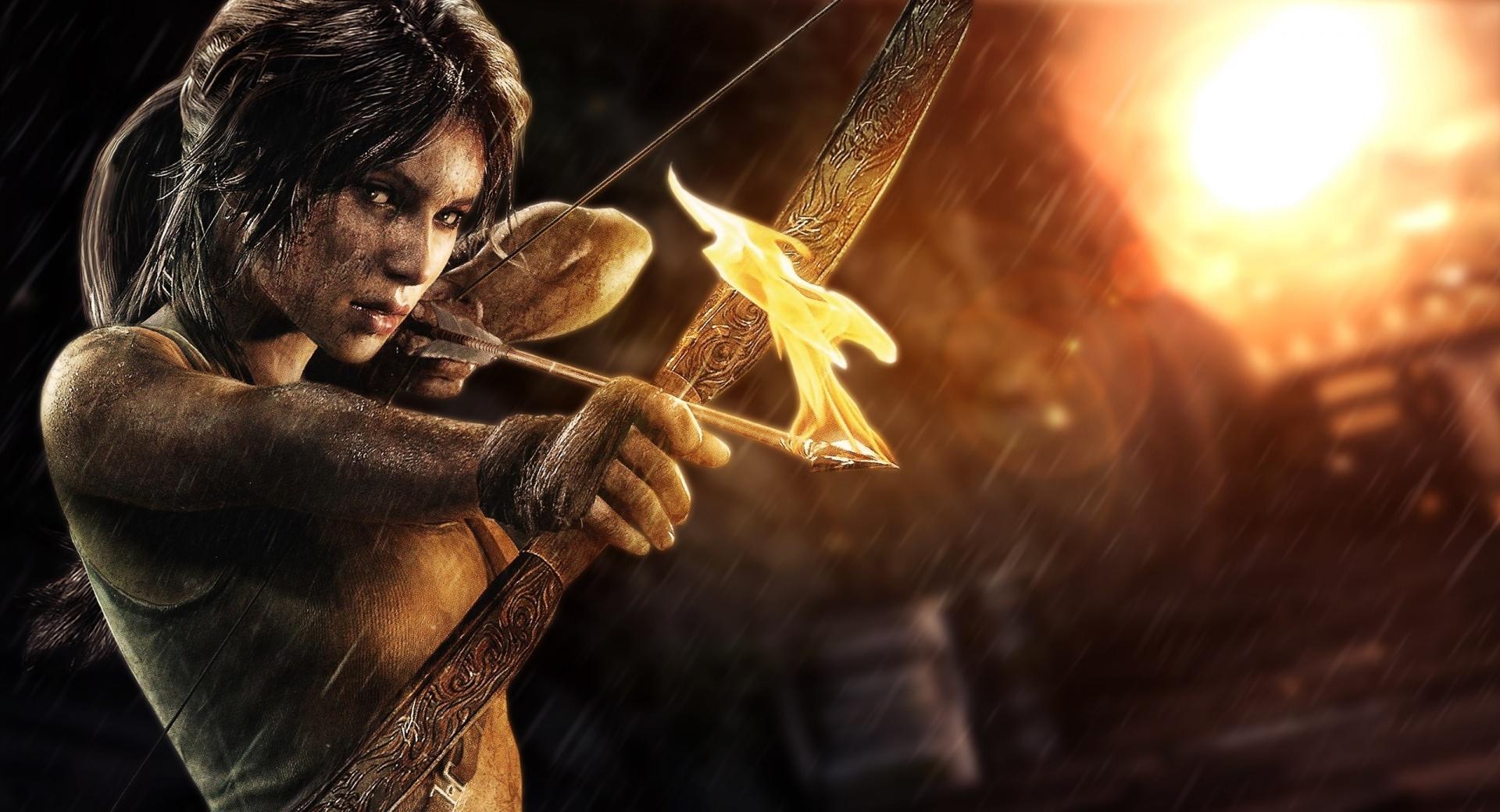 Lara Croft Bow and Arrow at 1024 x 1024 iPad size wallpapers HD quality