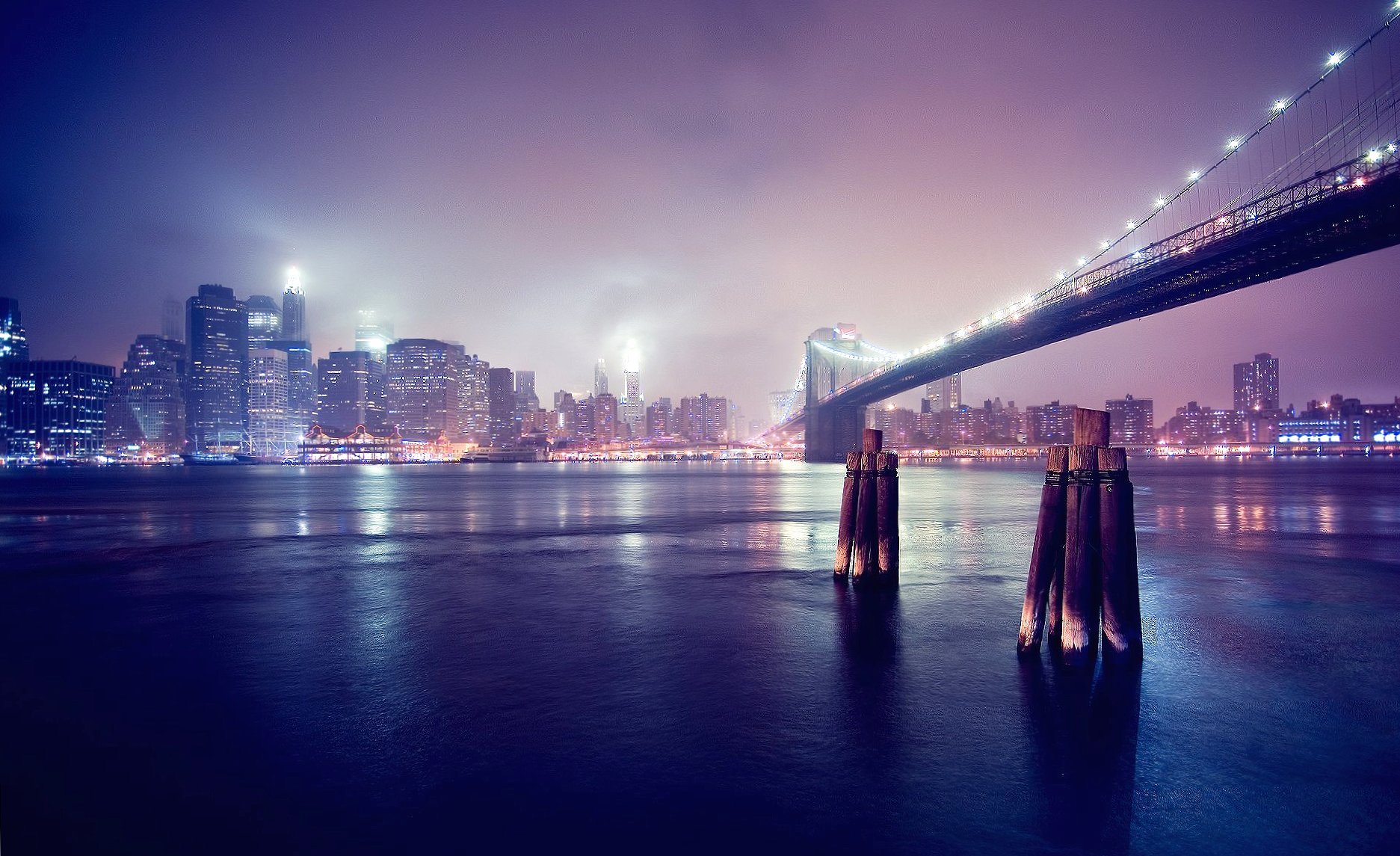 Night brooklyn bridge new york at 320 x 480 iPhone size wallpapers HD quality
