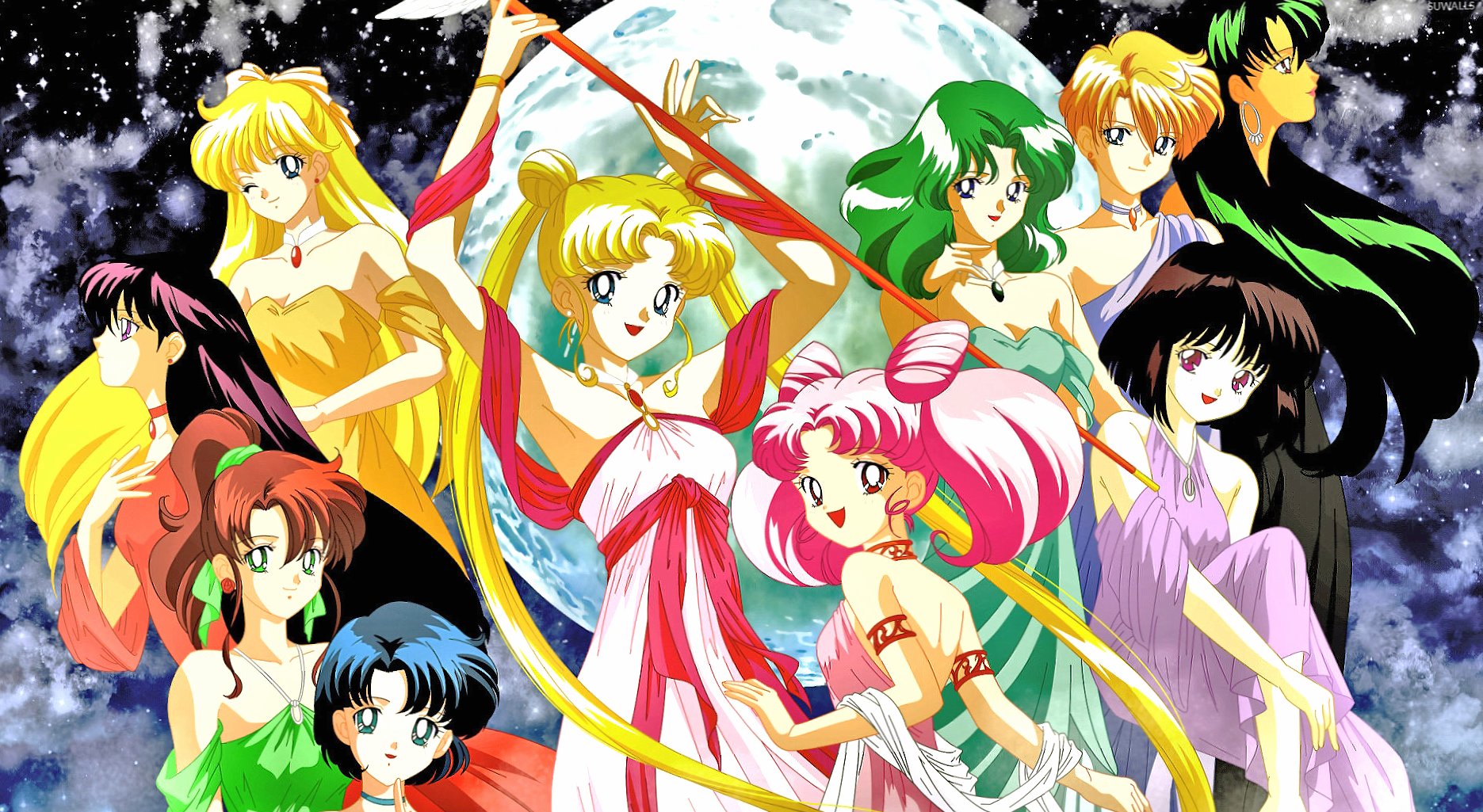 Sailor Moon character gathering at 2048 x 2048 iPad size wallpapers HD quality
