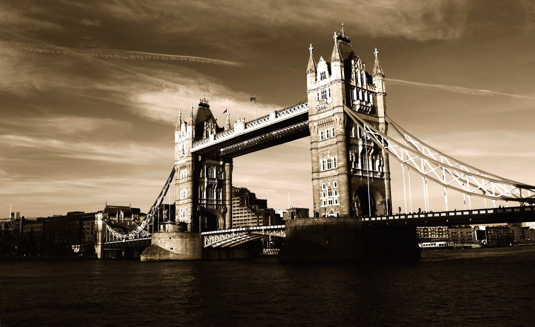 Sepia photo tower bridge london at 1152 x 864 size wallpapers HD quality