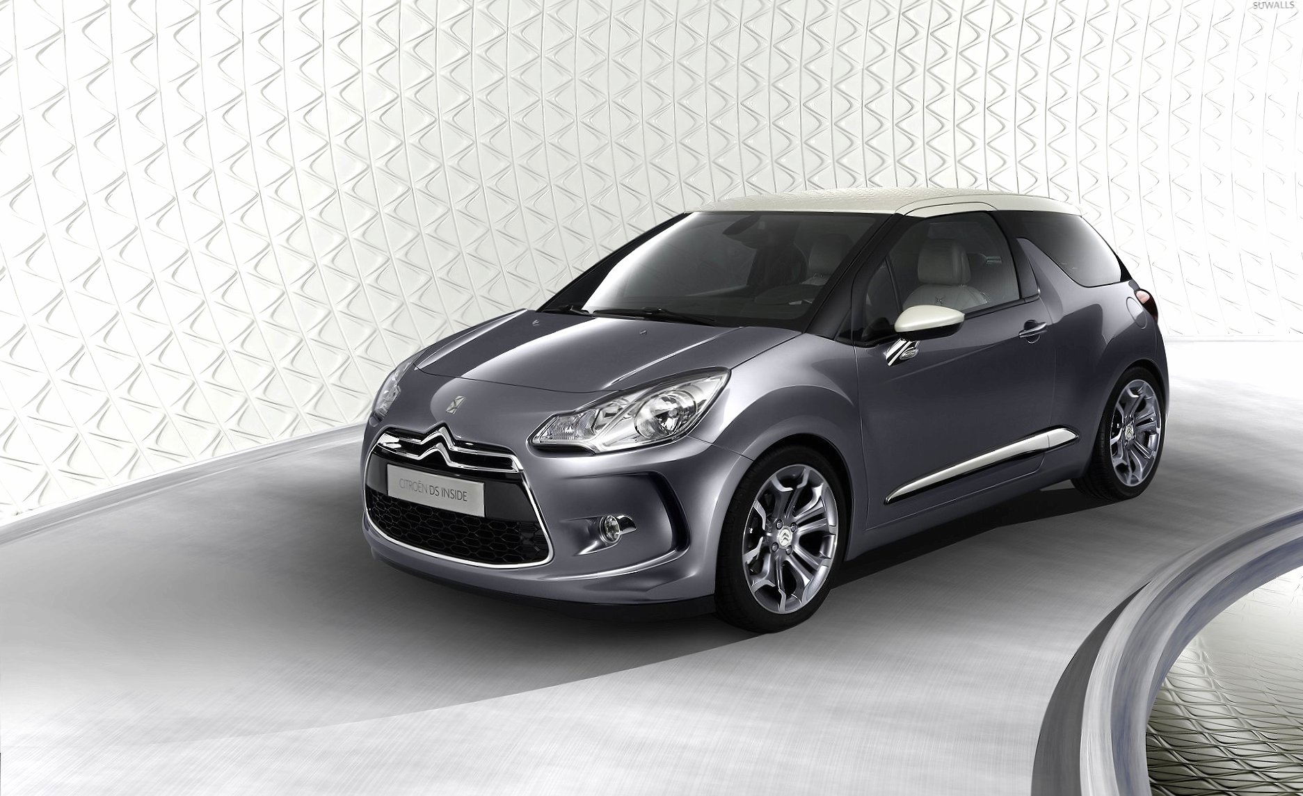 Silver Citroen DS3 front side view at 1334 x 750 iPhone 7 size wallpapers HD quality