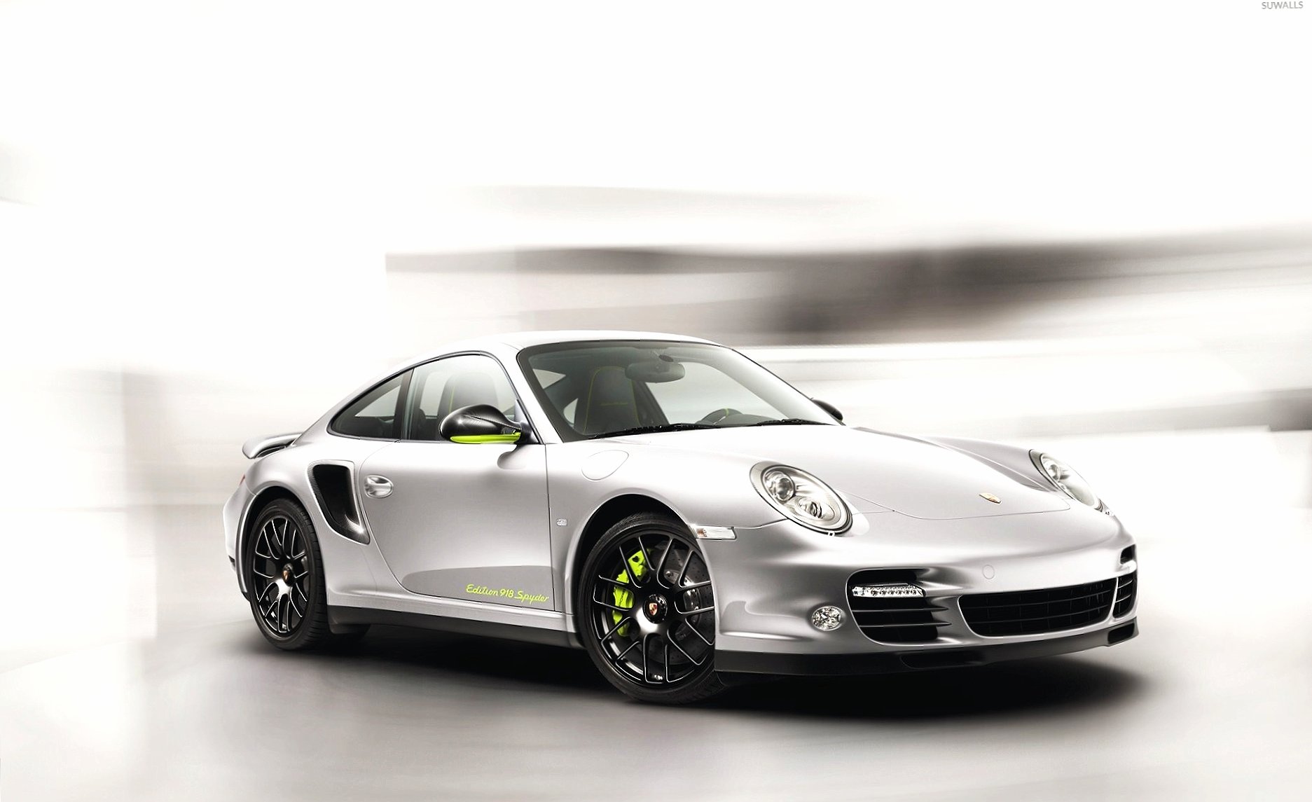 Silver Porsche 918 Spyder front side view at 640 x 1136 iPhone 5 size wallpapers HD quality