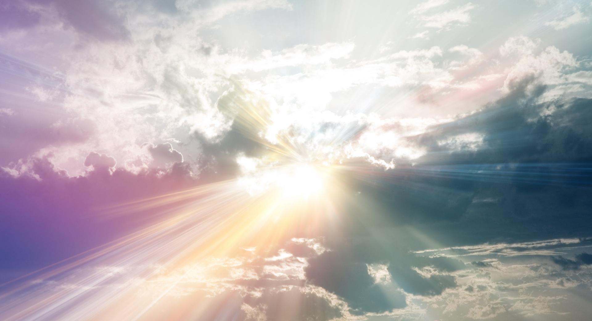 Sun Rays Through The Clouds Colorful at 320 x 480 iPhone size wallpapers HD quality