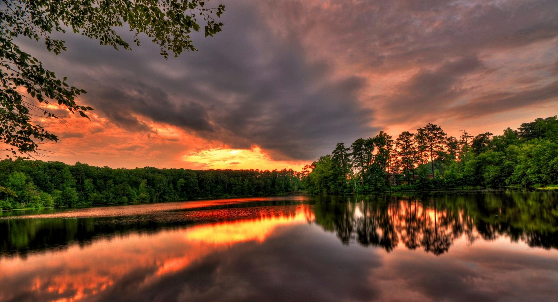 Sunset - River - Forest at 640 x 1136 iPhone 5 size wallpapers HD quality