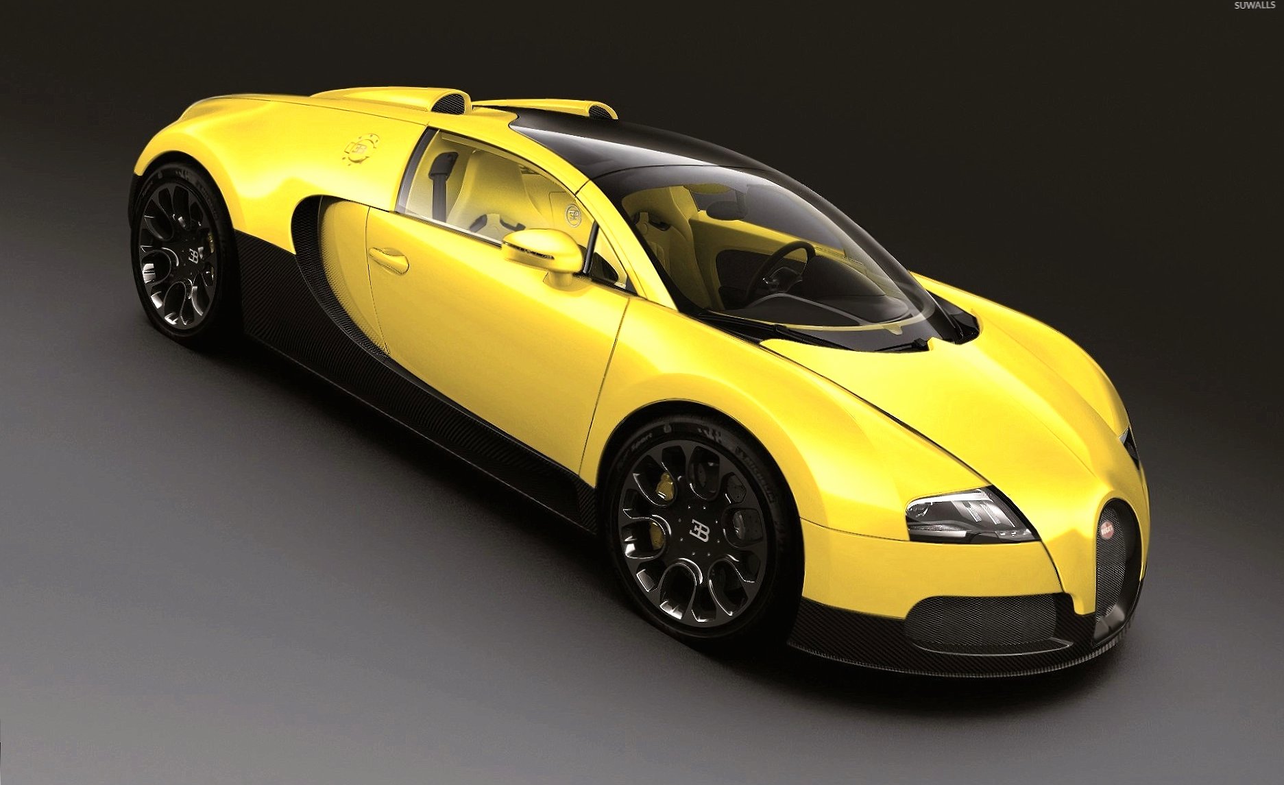 Yellow Bugatti Veyron top view at 320 x 480 iPhone size wallpapers HD quality