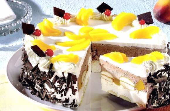 Cake with peach and chocolate