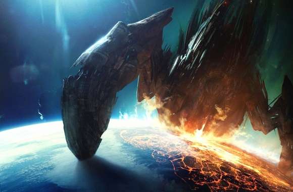 Collision giant spaceship planet wallpapers hd quality