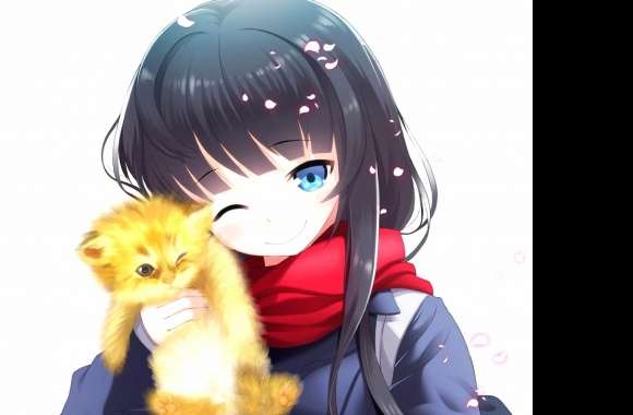 Girl with sweet kitty anime