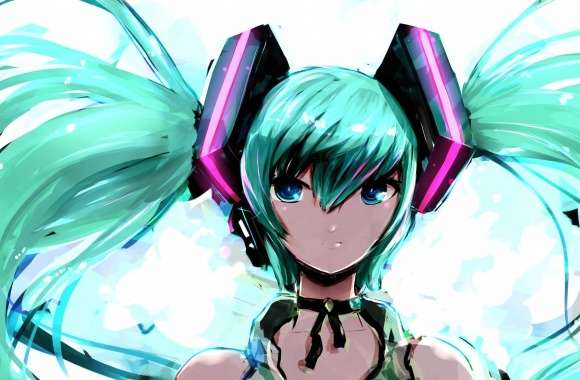 Hatsune Miku portrait with pink headphones - Vocaloid wallpapers hd quality